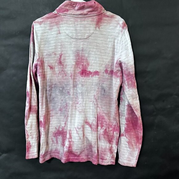 Orvis Red Cotton Tie Dyed Stripe Dye Size Large Long Sleeve Pullover Henley zip - Picture 3 of 6